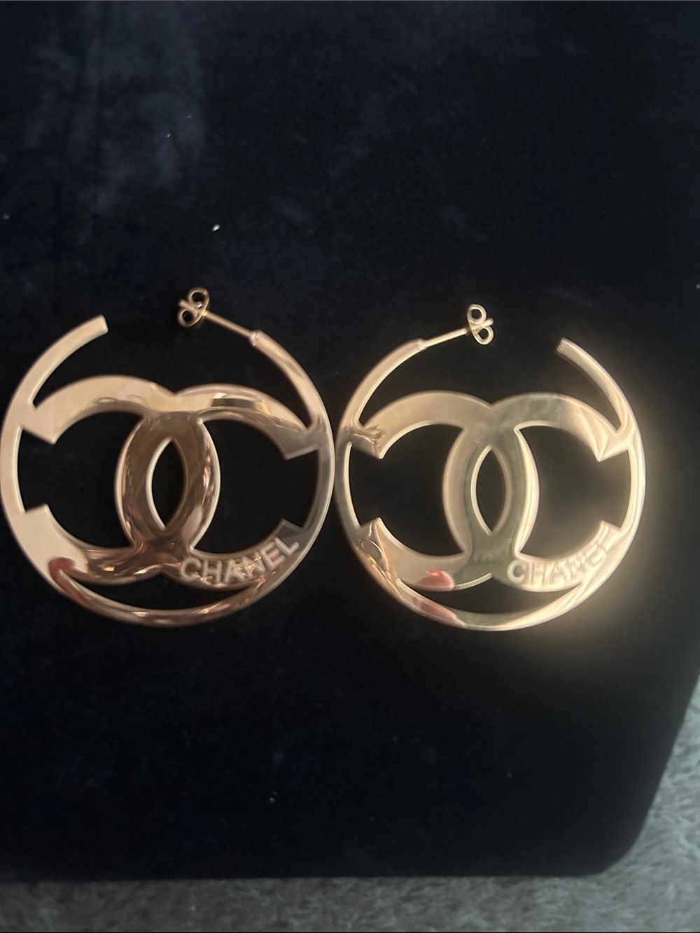 Gold Double CC Hoop Logo Earrings - Picture 2 of 3